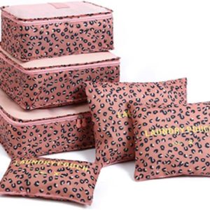 Fxkoolr Packing Cubes 6 Set Travel Accessories Travel Luggage Packing Organizer Bags for Backpack Suitcases, Pink Leopard