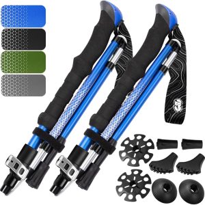 Premium Foldable Hiking Poles by USA Brand - Adjustable, Lightweight Trekking Poles Made of Aircraft Aluminum, Metal Flip Locks & Comfortable Real Cork and EVA Foam Grips